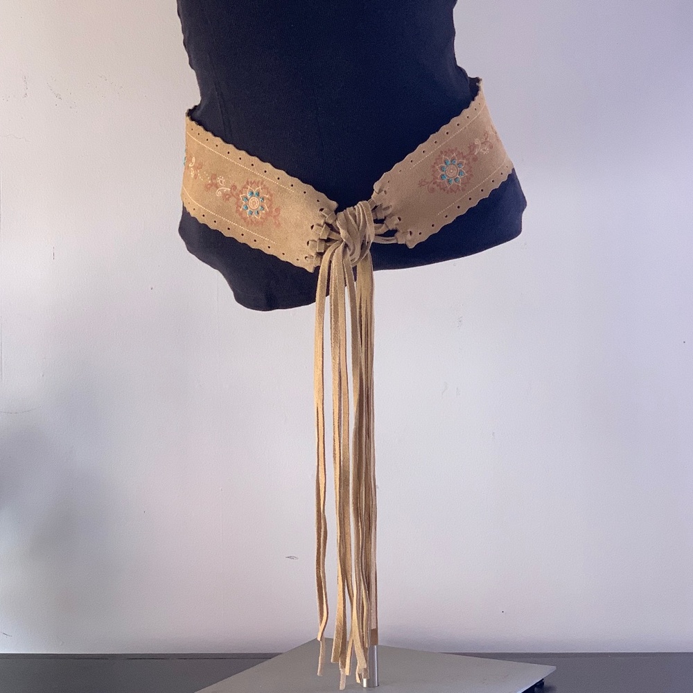 Boho Suede Tassel Wrap Belt in Tan